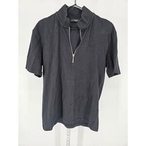 Jack Jones Mens Sz S Short Sleeve Zip Up Polo Shirt Black Silver Y2K